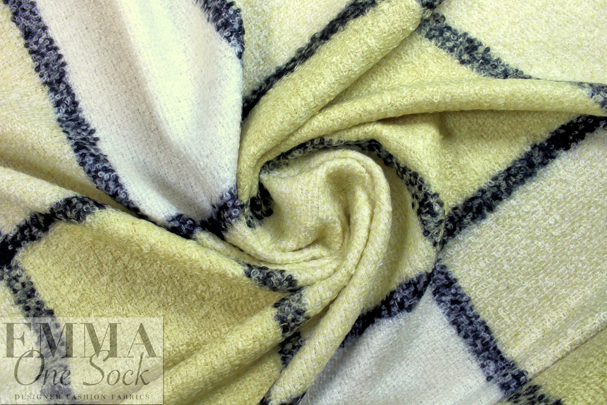 Italian wool boucle' oversized plaid - lemon/black/cream
