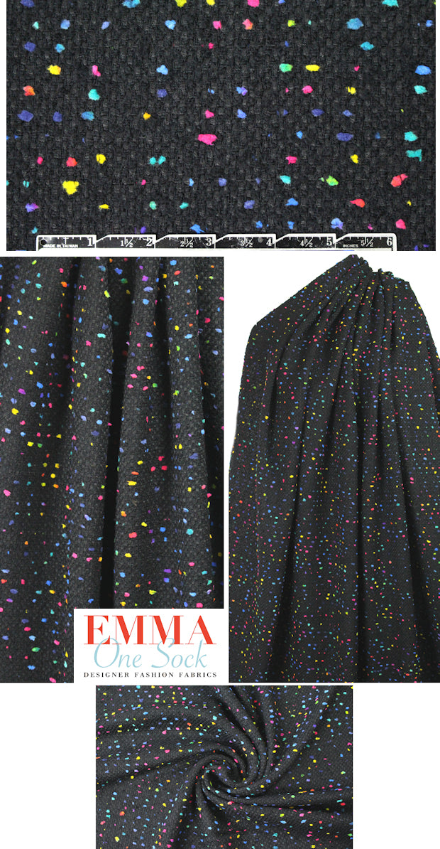 Italian dotted black wool blend boucle' suiting