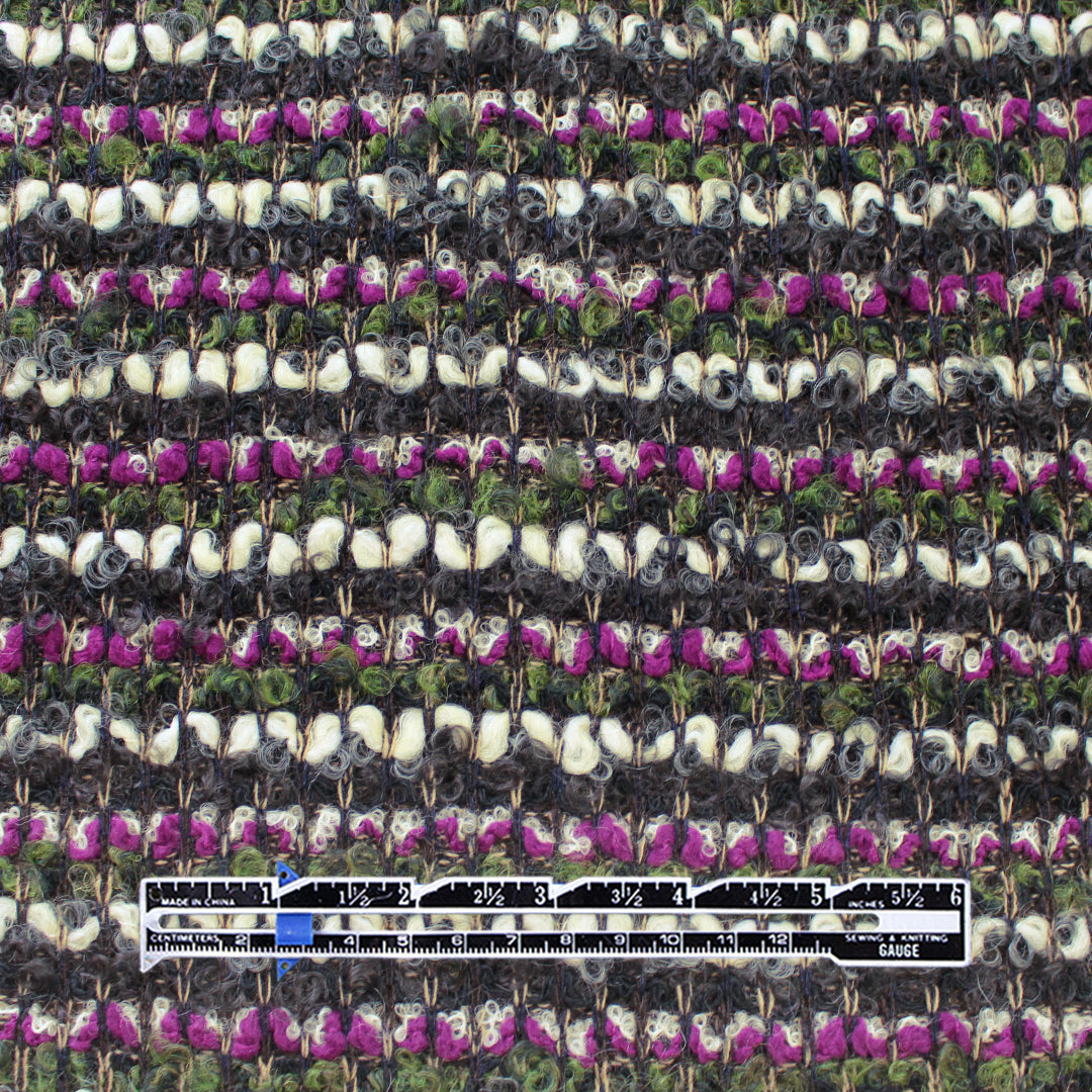 Italian magenta/moss/winter white boucle' sweater 1.625 yd
