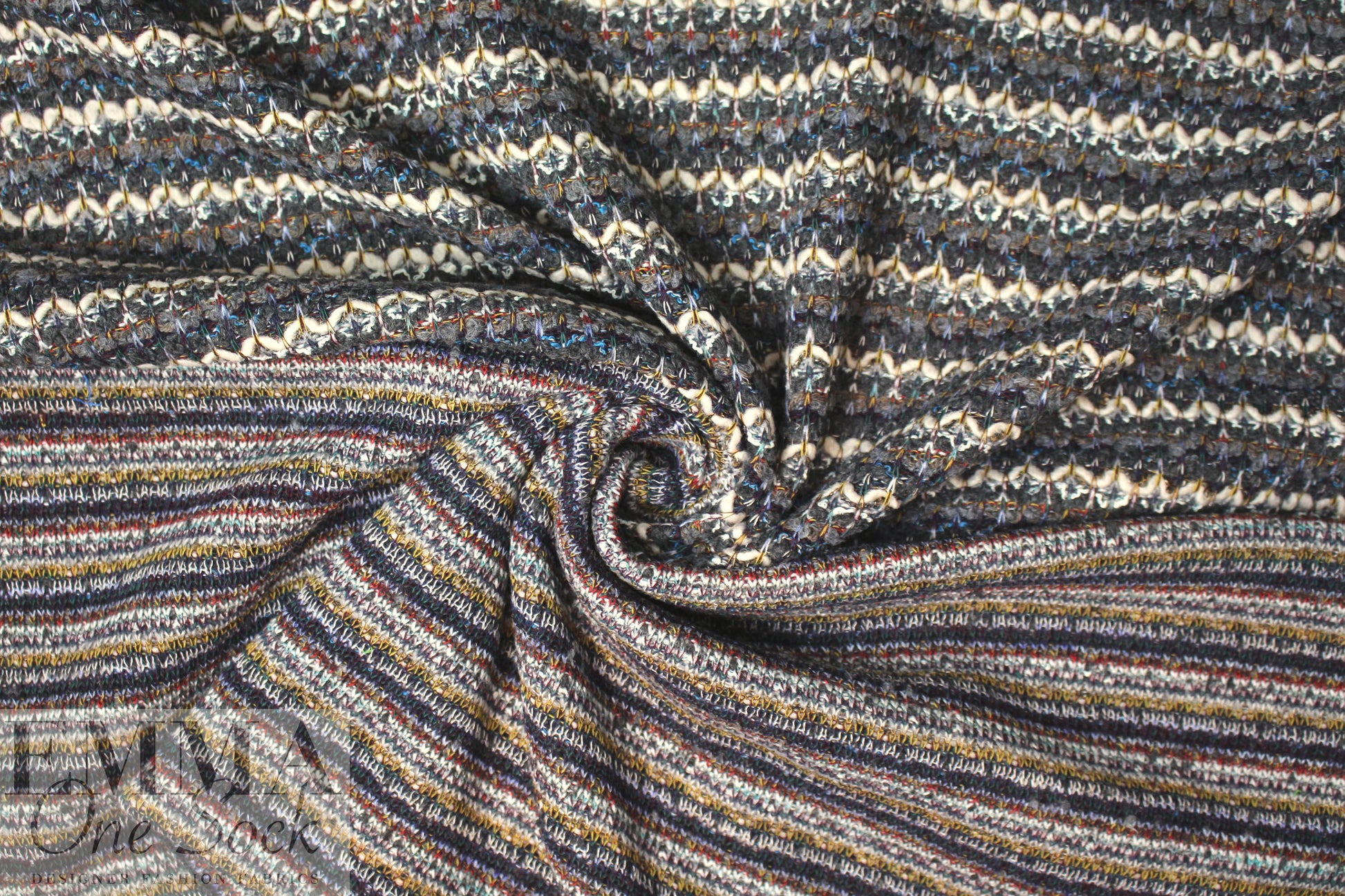 Italian charcoal/winter white boucle' sweater knit 1 yard