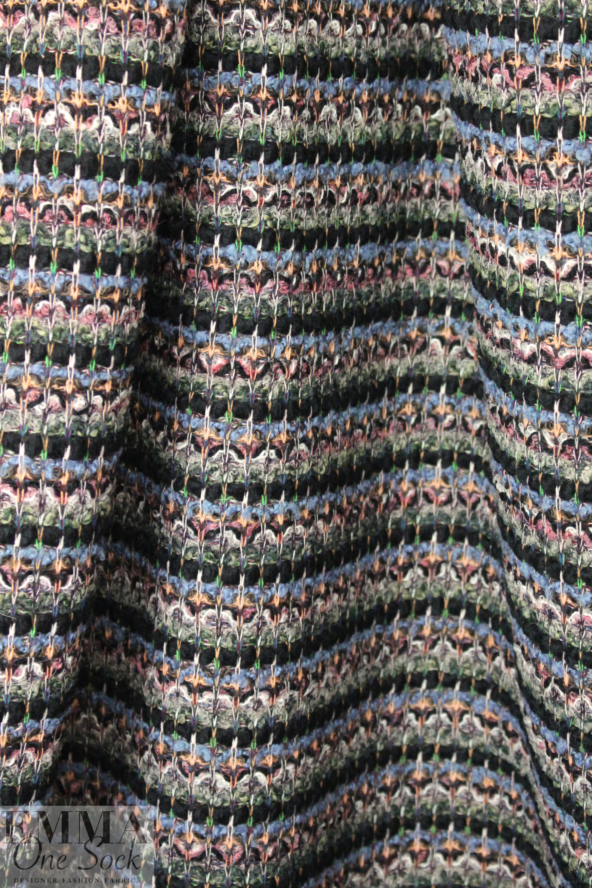 Italian denim/black/mauve boucle' sweater knit .75 yds