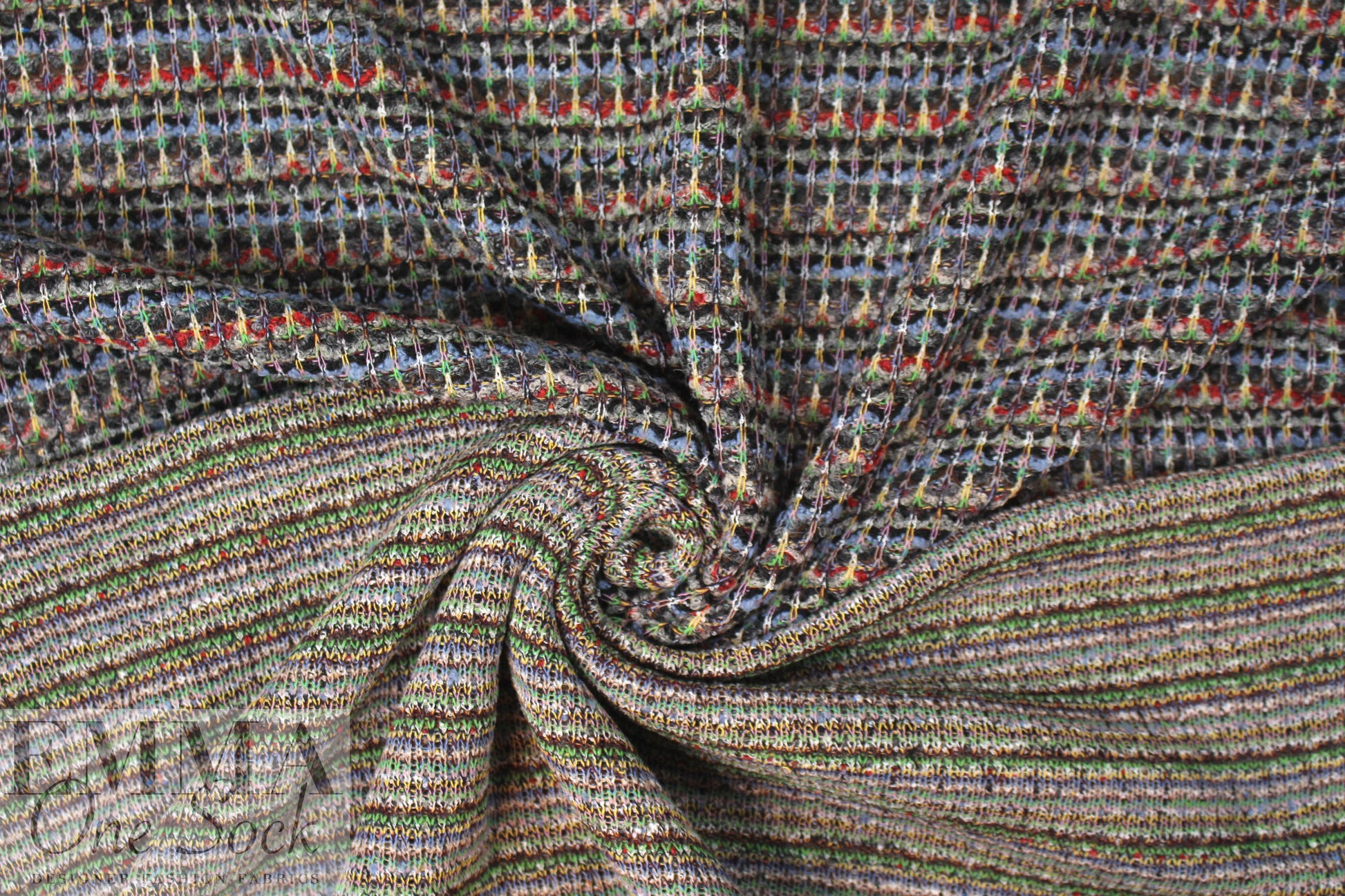 Italian denim/brick/gray boucle' sweater knit 1.75 yd