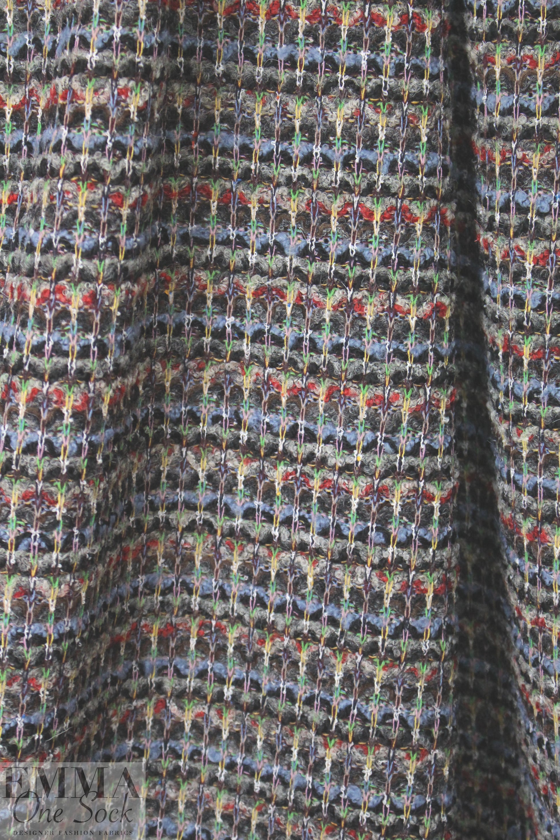 Italian denim/brick/gray boucle' sweater knit .75 yds