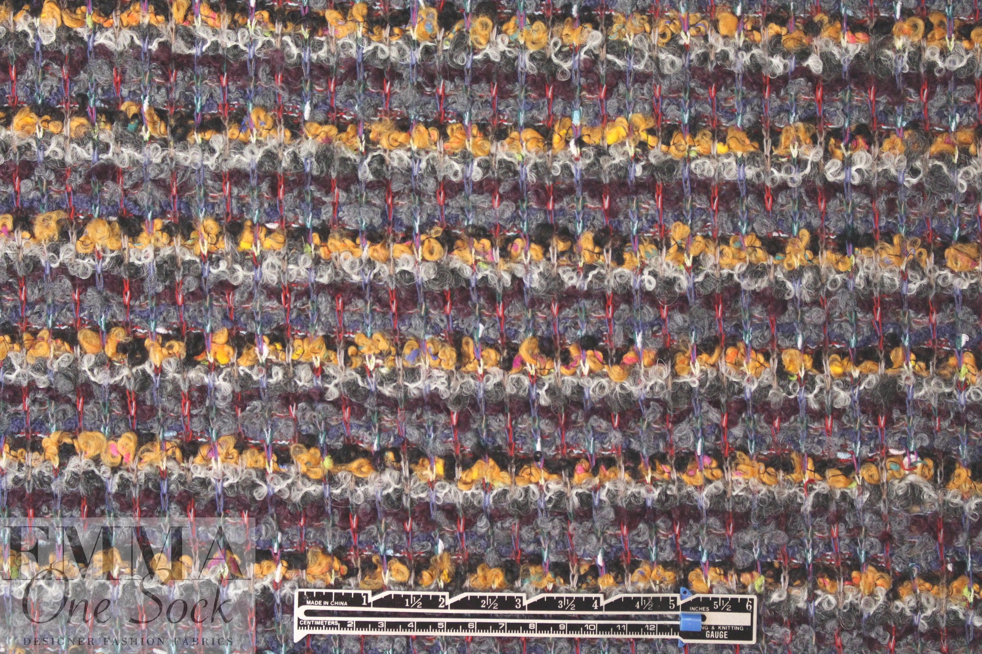 Italian wine/gray/cinnamon boucle' sweater knit 2.25 yd