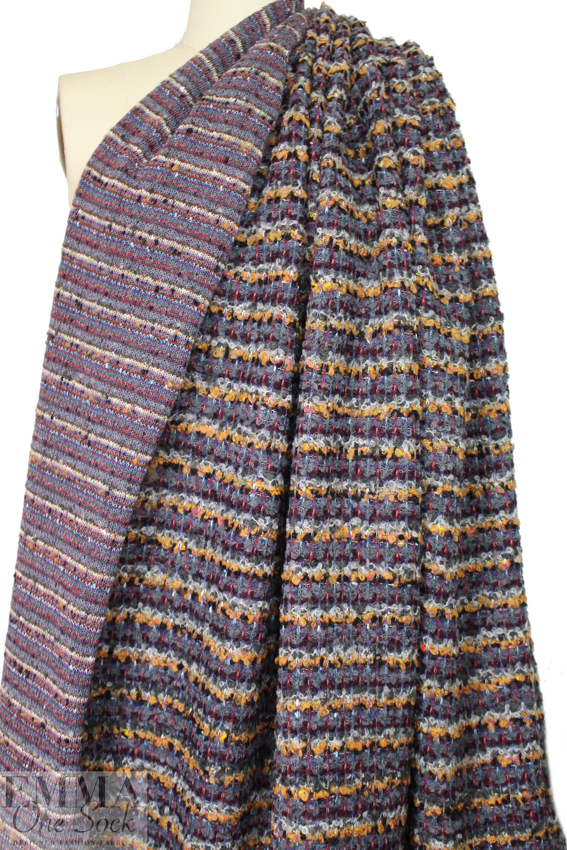 Italian wine/gray/cinnamon boucle' sweater knit 2.25 yd