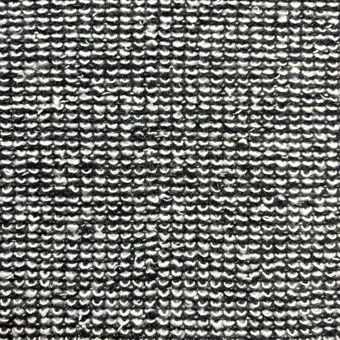 Italian alpaca blend boucle' sweater knit - black/white/metallic silver 1.375 yd