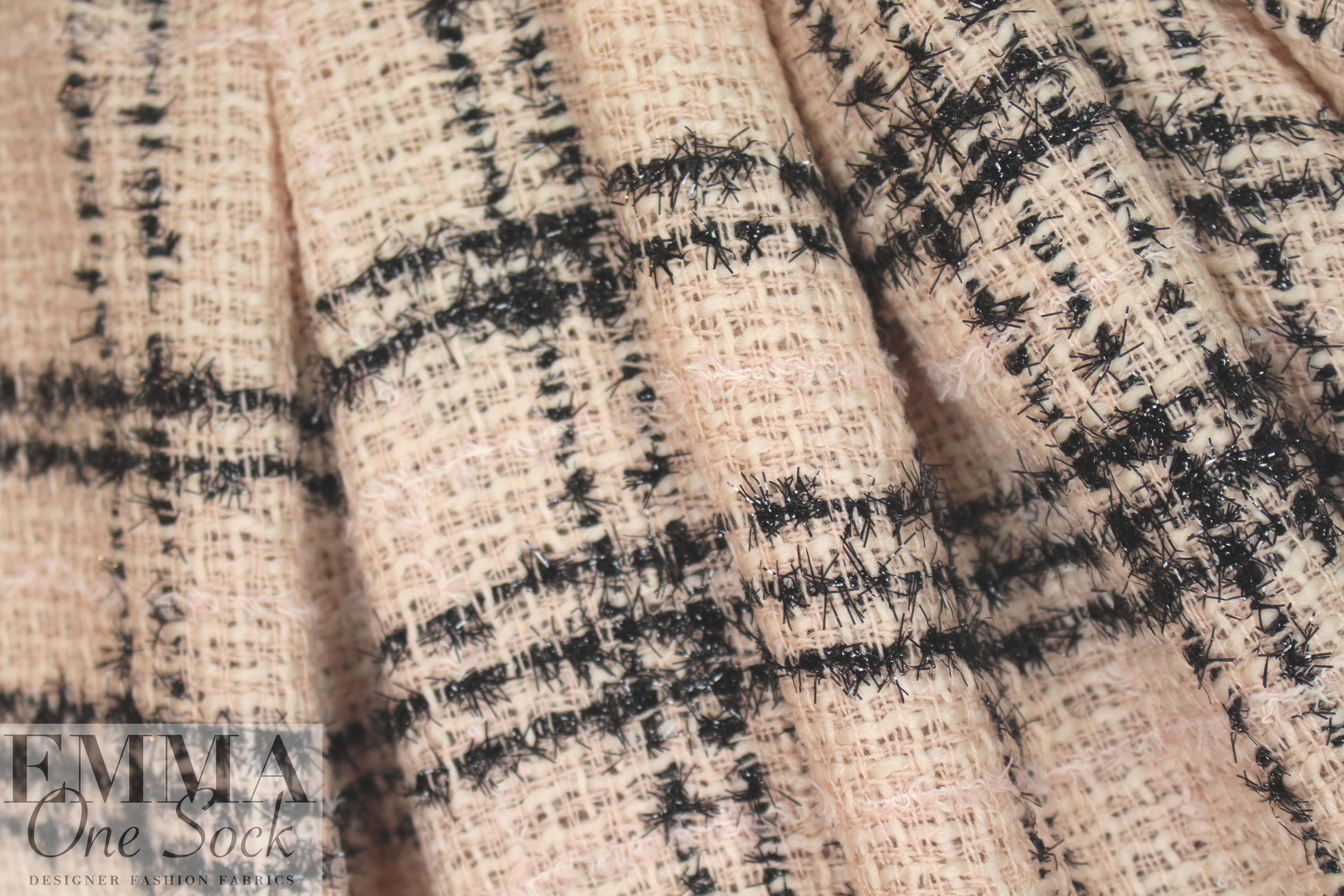 famous designer wool plaid boucle' - pink blush/black 1 yard