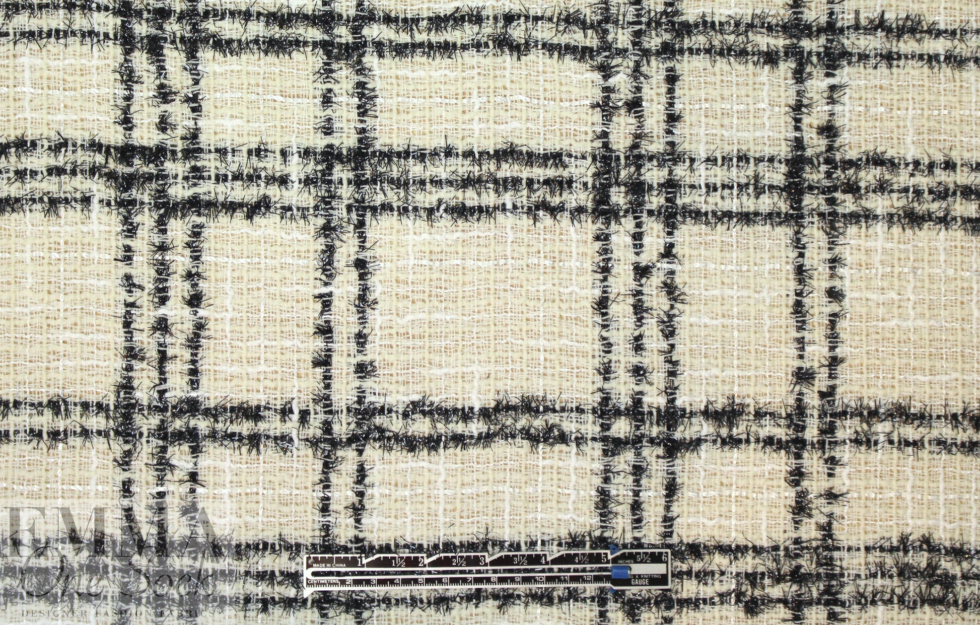 famous designer wool plaid boucle' - winter white/black 1.66 yds