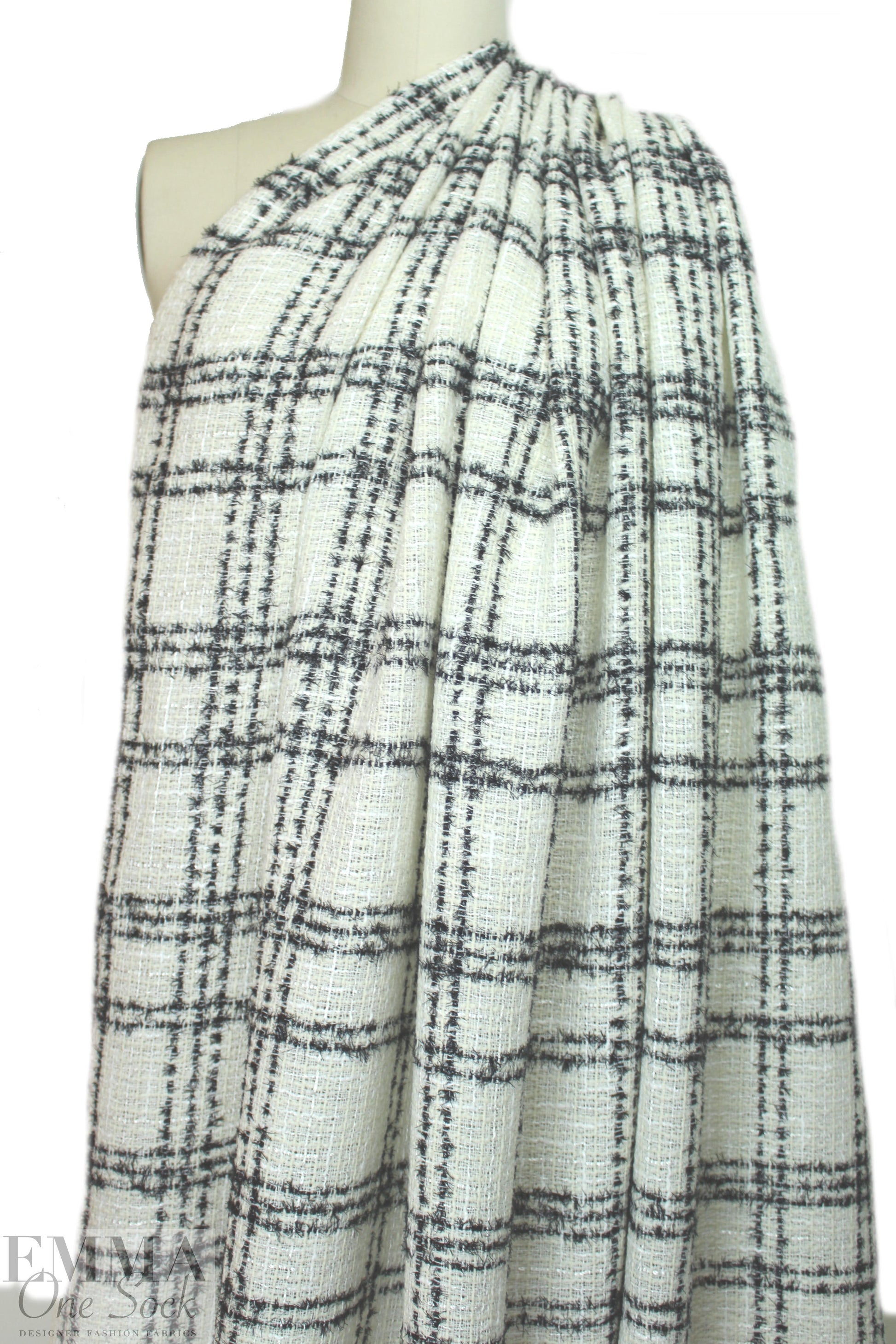 famous designer wool plaid boucle' - winter white/black 1.66 yds