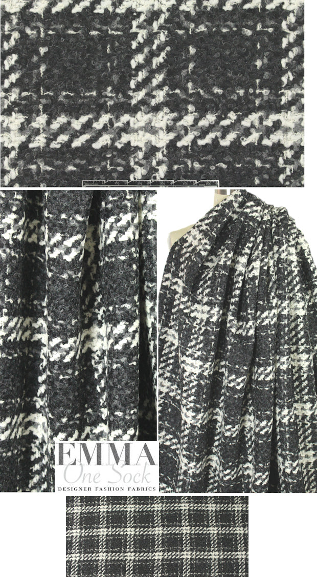 Italian wool blend boucle' plaid - black/gray/winter