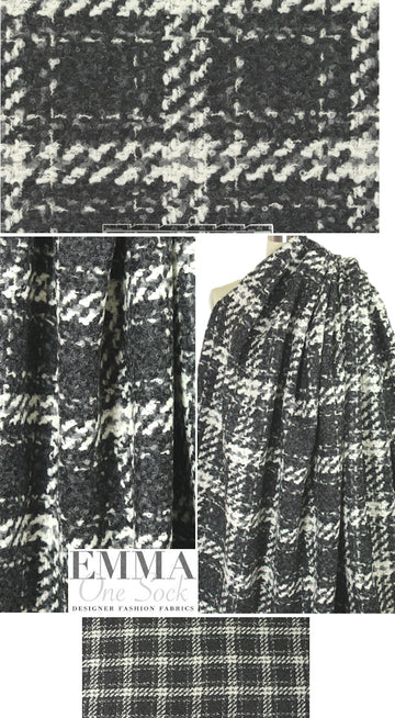 Italian wool blend boucle' plaid - black/gray/winter 2.5 yd