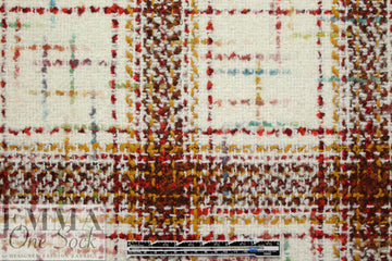 Italian wool blend boucle' plaid - cream/curry/aqua