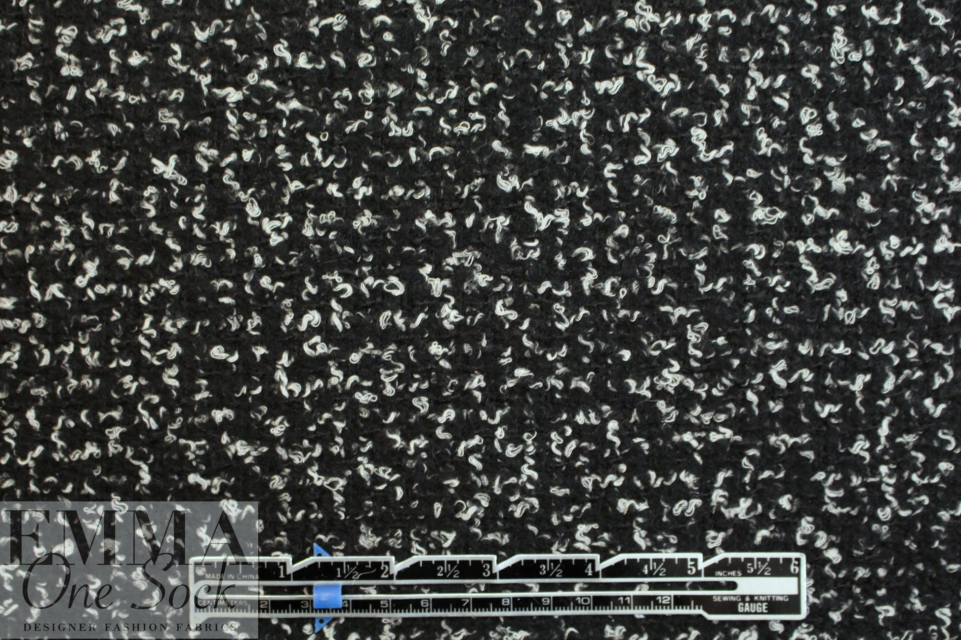 Italian black/white wool blend boucle' woven coating