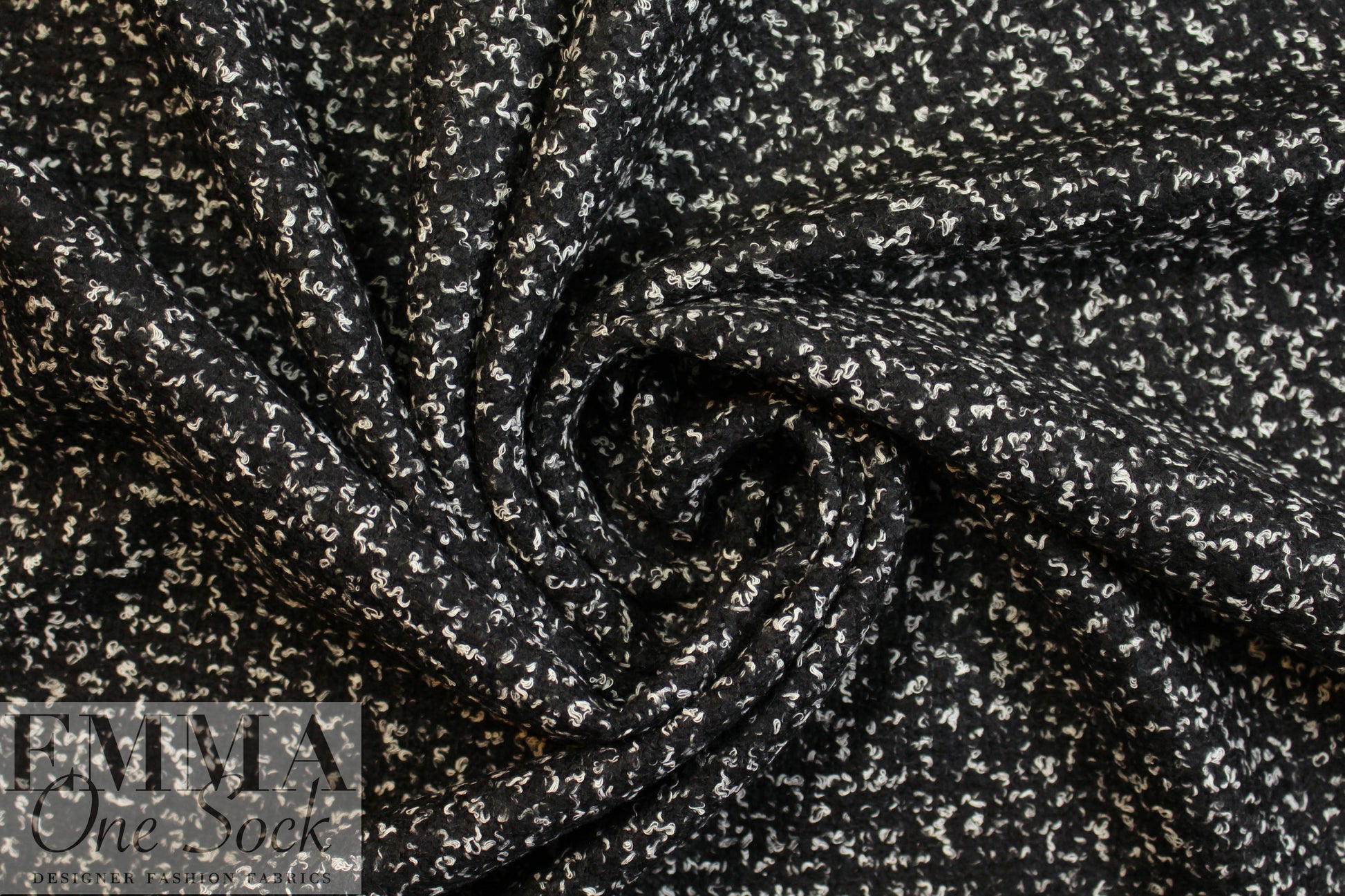 Italian black/white wool blend boucle' woven coating 2 yds