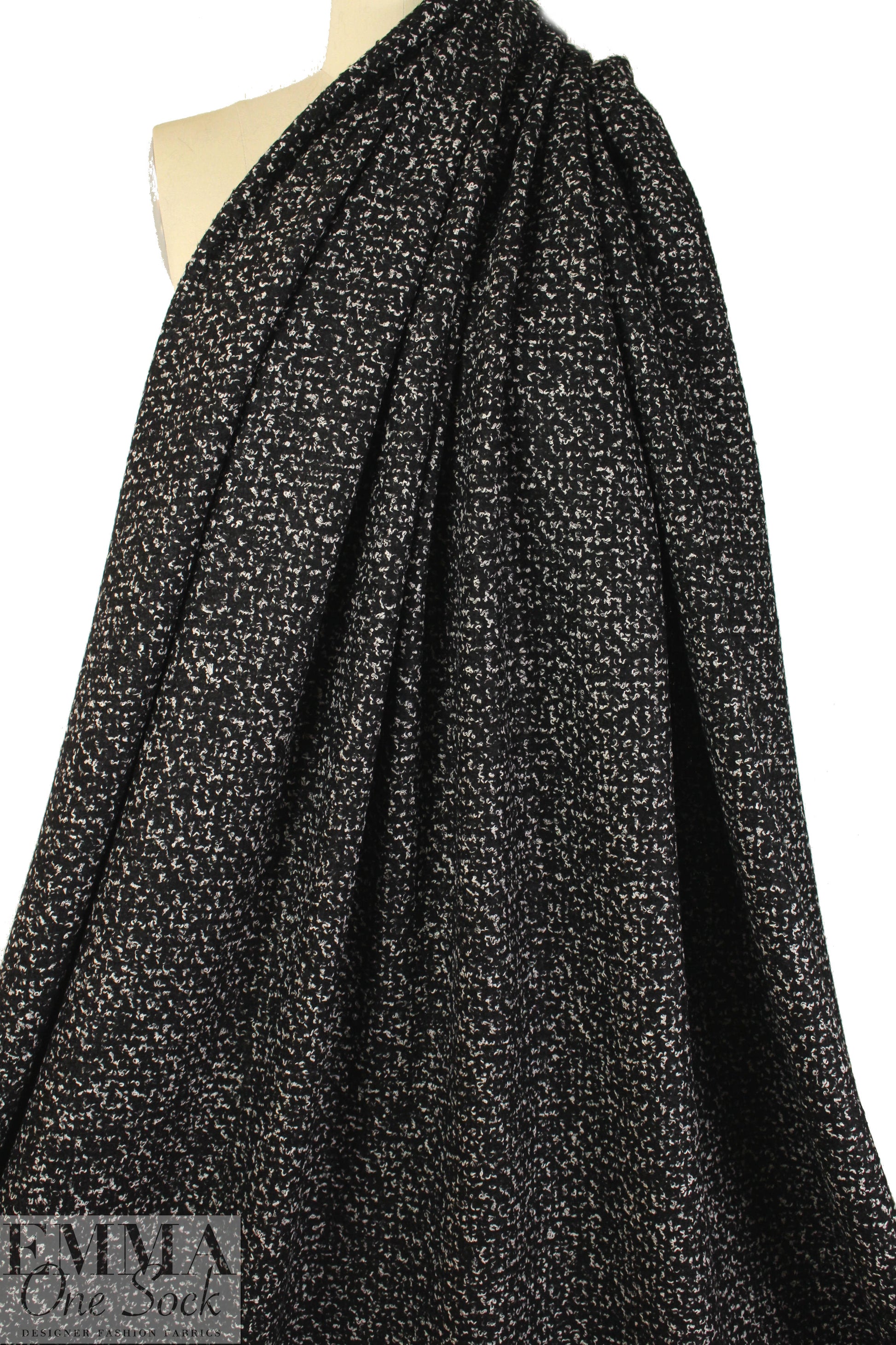 Italian black/white wool blend boucle' woven coating 2.5 yd