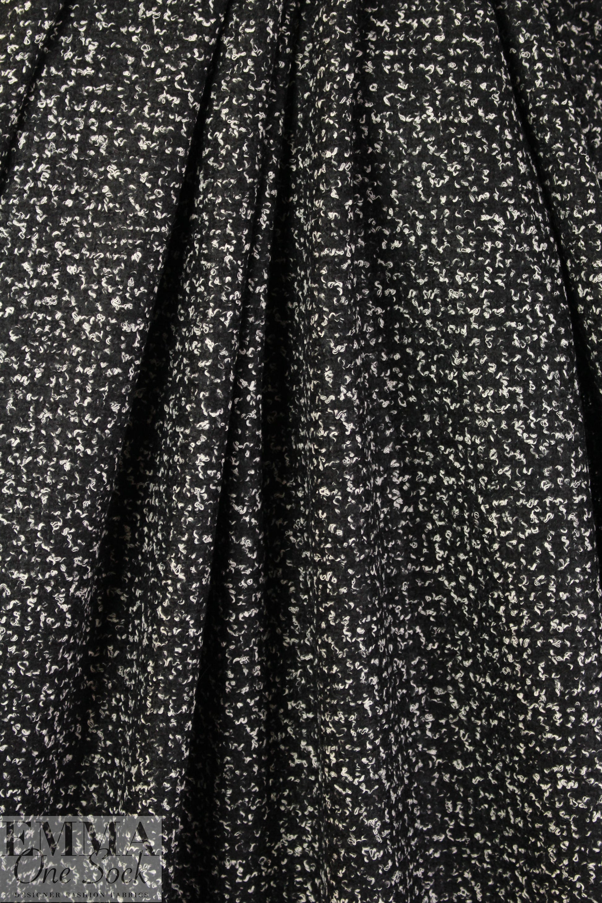 Italian black/white wool blend boucle' woven coating