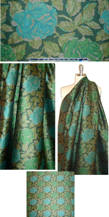 Italian floral jacquard brocade - emerald tones 1.25 yds