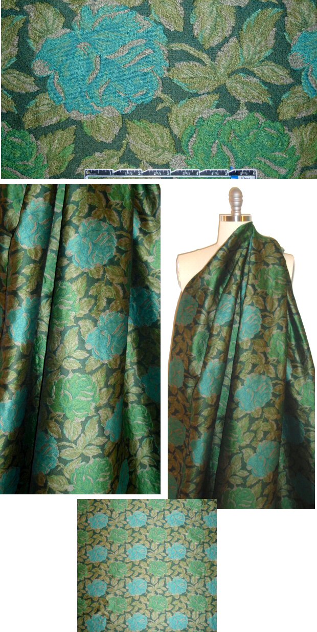 Italian floral jacquard brocade - emerald tones .66 yds