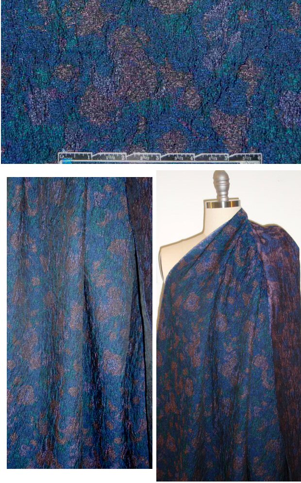 French sapphire/lilac/jade textured matelasse'
