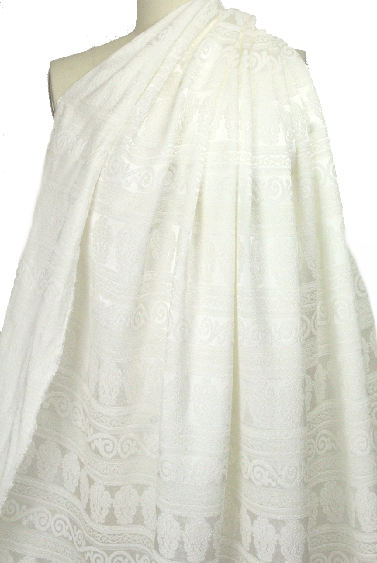 French decorative, textured stripe cream brocade 2 yd