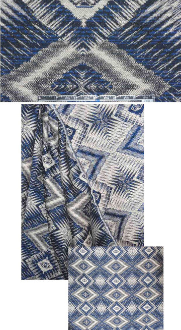 French sapphire/black/off wht diamond totem brocade
