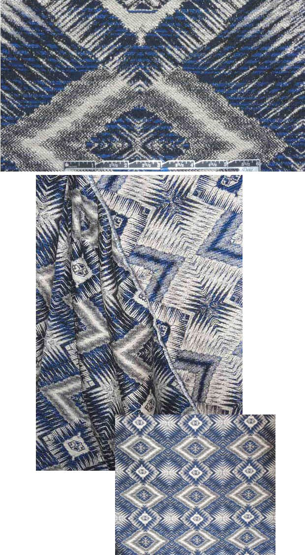French sapphire/black/off wht diamond totem brocade 1.875 yd