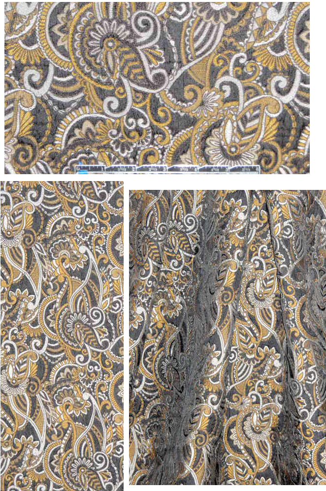 French black/gold/silver paisley textured brocade 1.625 yd