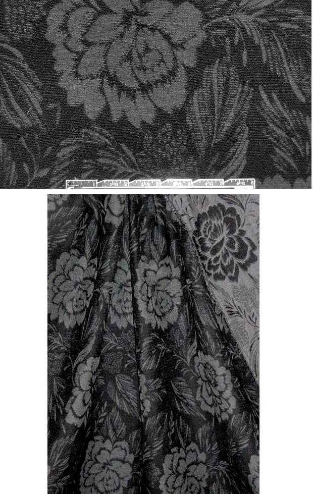 French black/gray cotton blend flower brocade