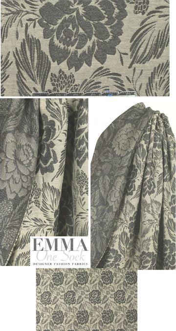 French charcoal/putty floral tapestry brocade