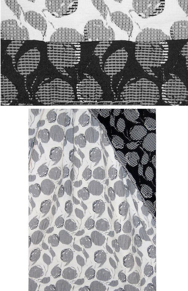 French black/white berry leaf reversible brocade