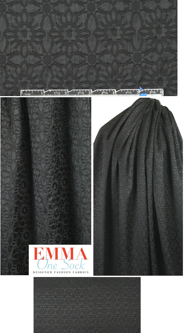 French black on black textured floral brocade 1.625 yd