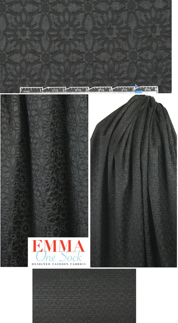 French black on black textured floral brocade 1.125 yds