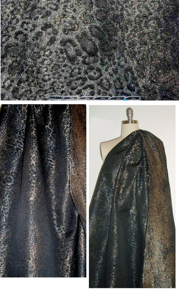 Italian black/silver/gold cheetah metallic brocade