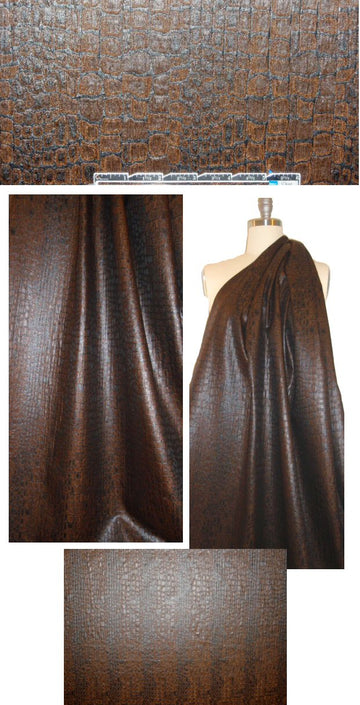 French 'leather look' reptile brocade - nutmeg/black