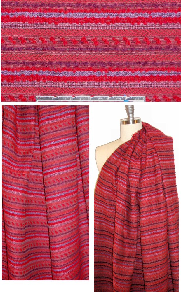 French red/purple textured stripe brocade 1.66 yd