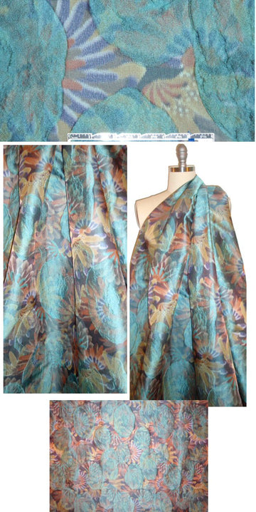 Italian aqua/copper fancy layered flowers brocade 1.125 yds