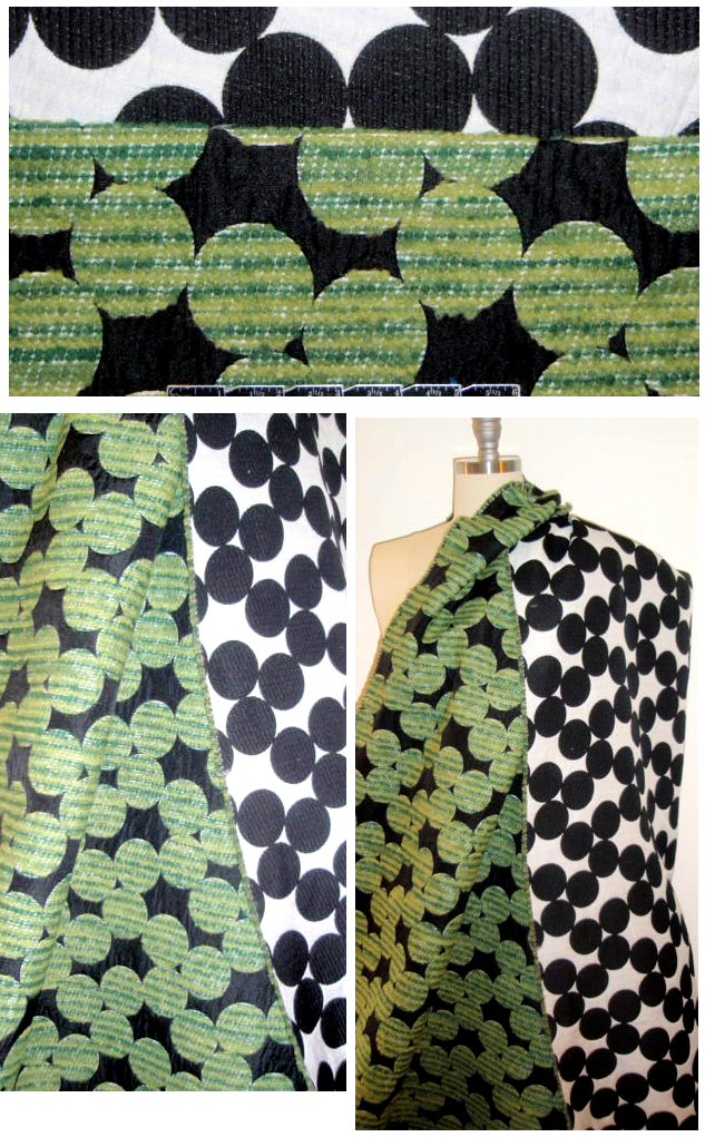 French greens/black textured dot reversible brocade 1.125 yds