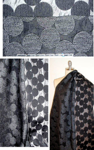 French metal/black textured dot reversible brocade 1 yard