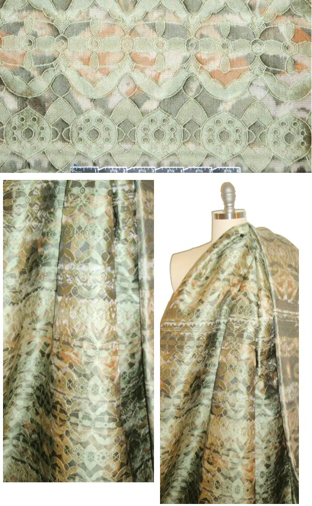 Italian over-printed medallion brocade - sage 1.75 yd