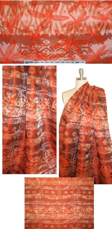 Italian over-printed dragonfly brocade - nectarine 1.75 yd