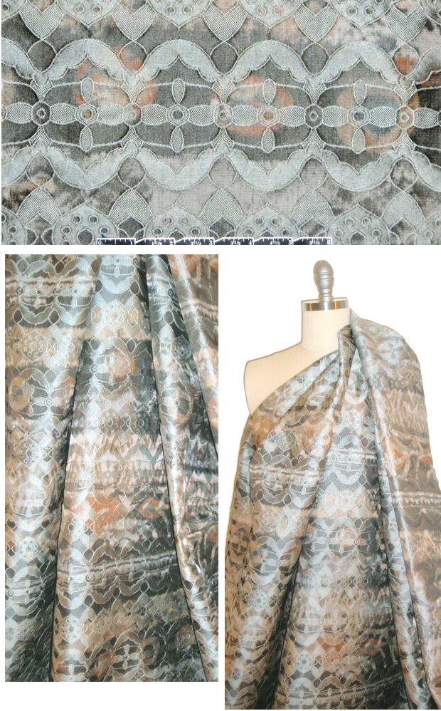 Italian over-printed medallion brocade - celadon gray
