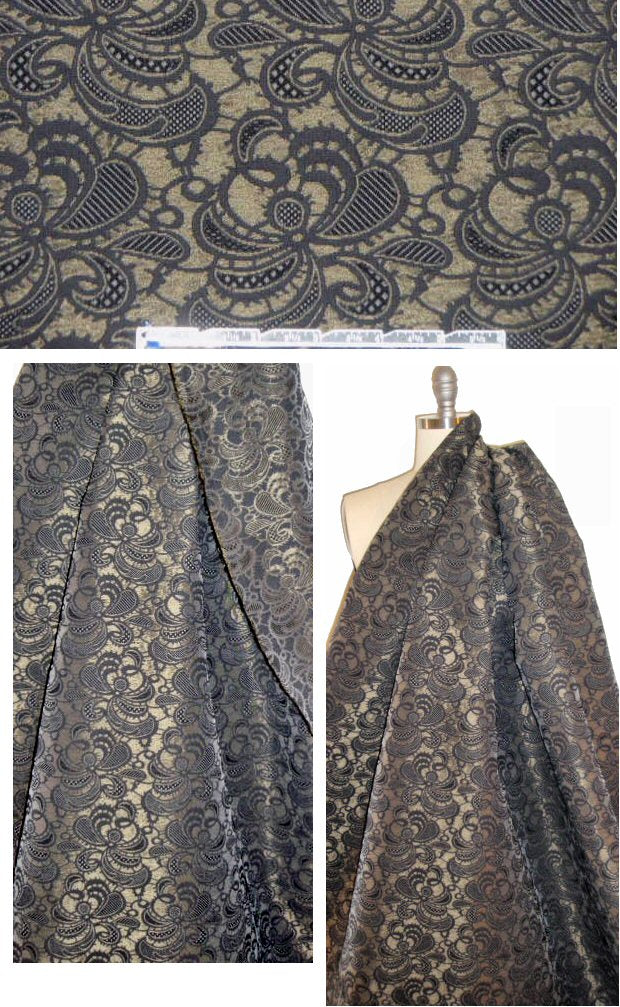 Italian black/bronze decorative floral jacquard brocade 2.25 yd