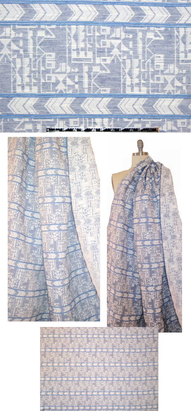 French blue gray graphic stripe jacquard brocade