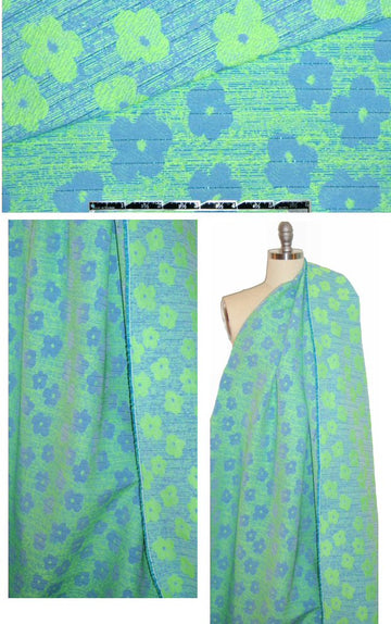 French flower jacquard brocade - lime/french blue