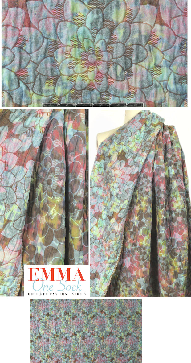 Italian overprinted floral jacquard brocade - sea 2.375 yds