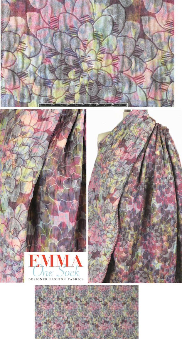 Italian overprinted floral jacquard brocade - rouge 1.625 yd