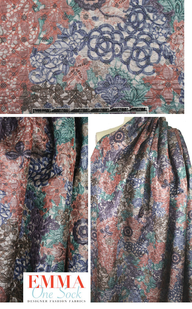 Italian textured overprinted brocade - rust/wisteria 1.5 yd