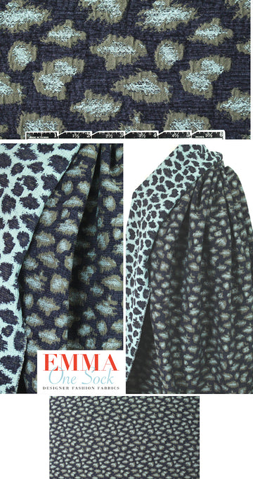 Italian navy/loden cheetah textured brocade