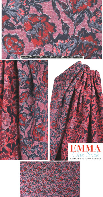 Italian jacquard floral brocade - red/wine/navy 1.5 yd