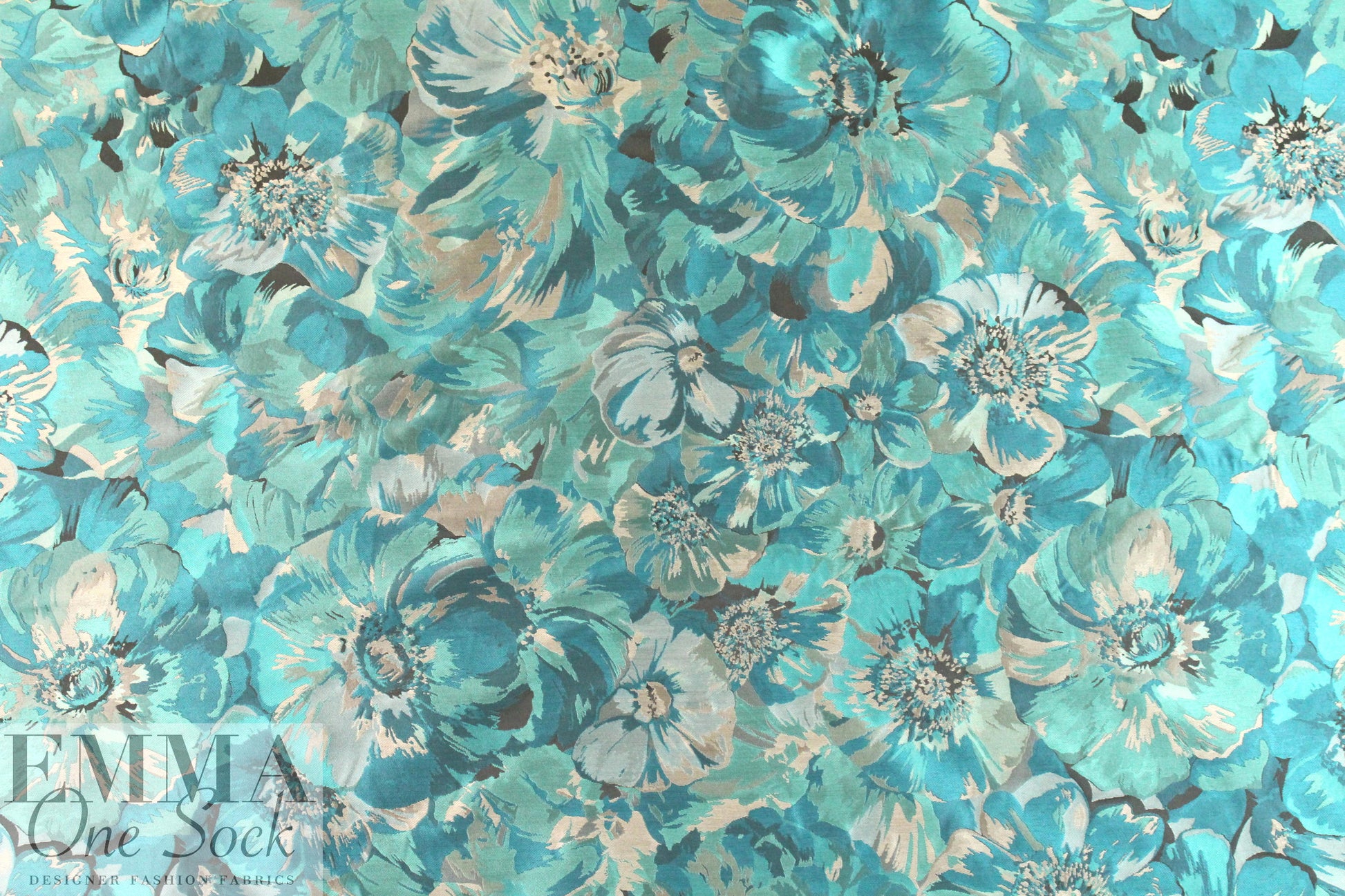 French painterly floral jacquard brocade - turquoise